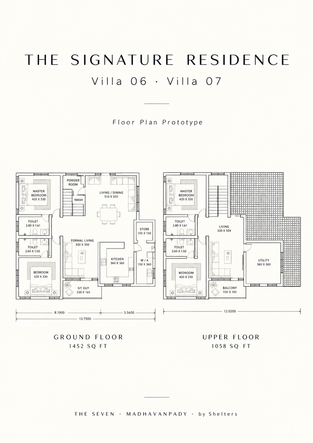 The Signature Residence prototype floor plans for Villa 06 and Villa 07, showing ground and upper floors